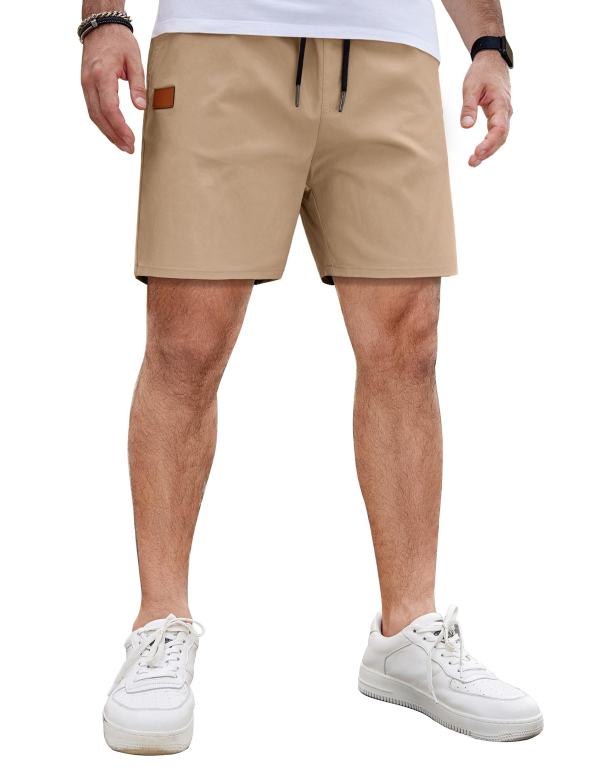 COOFANDY Men's Casual Cotton Shorts Summer Beach 5 Inch Shorts Lightweight Drawstring Elastic Waist Chino Golf Shorts