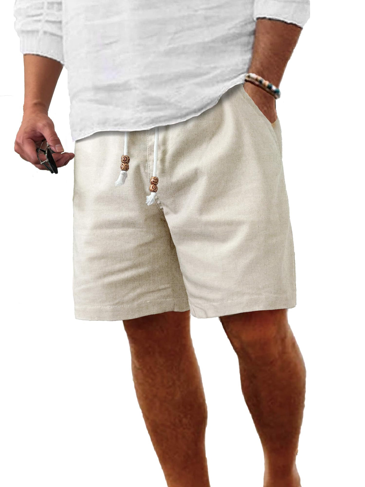 Comdecevis Men's Cotton Linen Casual Shorts