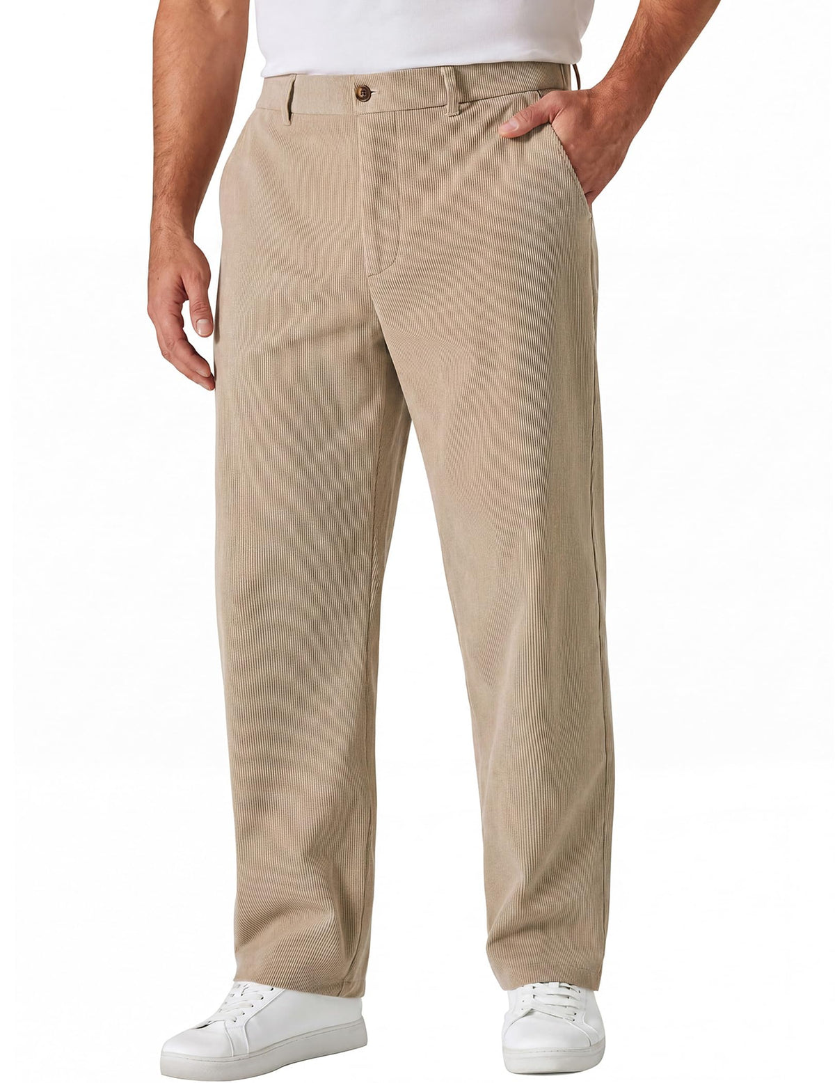 COOFANDY Men's Corduroy Pant Straight Fit Flat Front Casual Dress Slacks