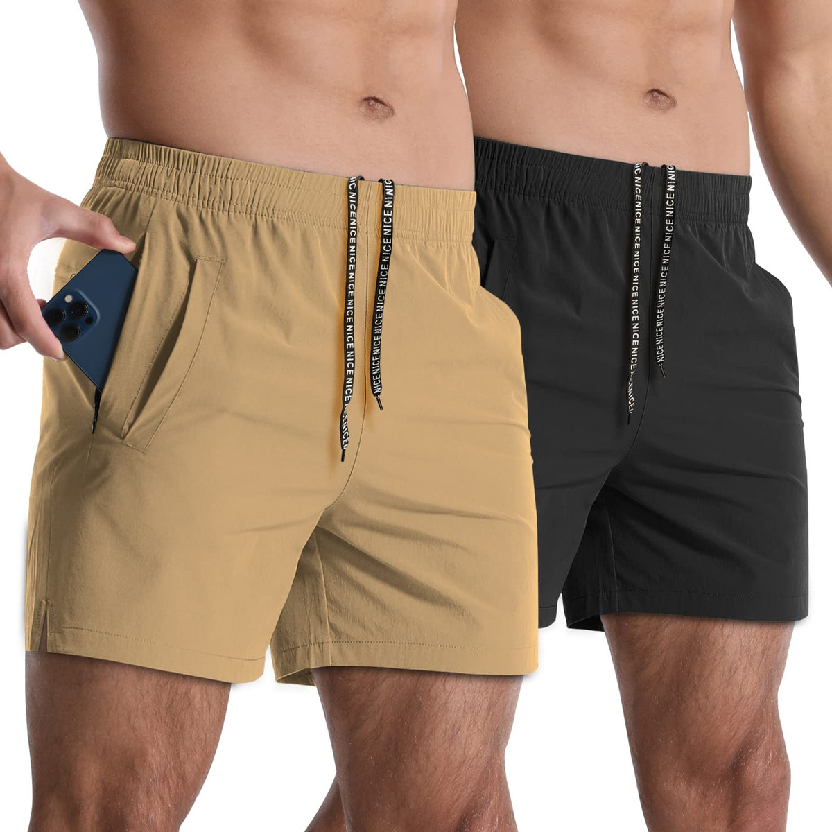 2 Pack Mens Athletic Shorts 5" Gym Workout Running Zipper Pockets