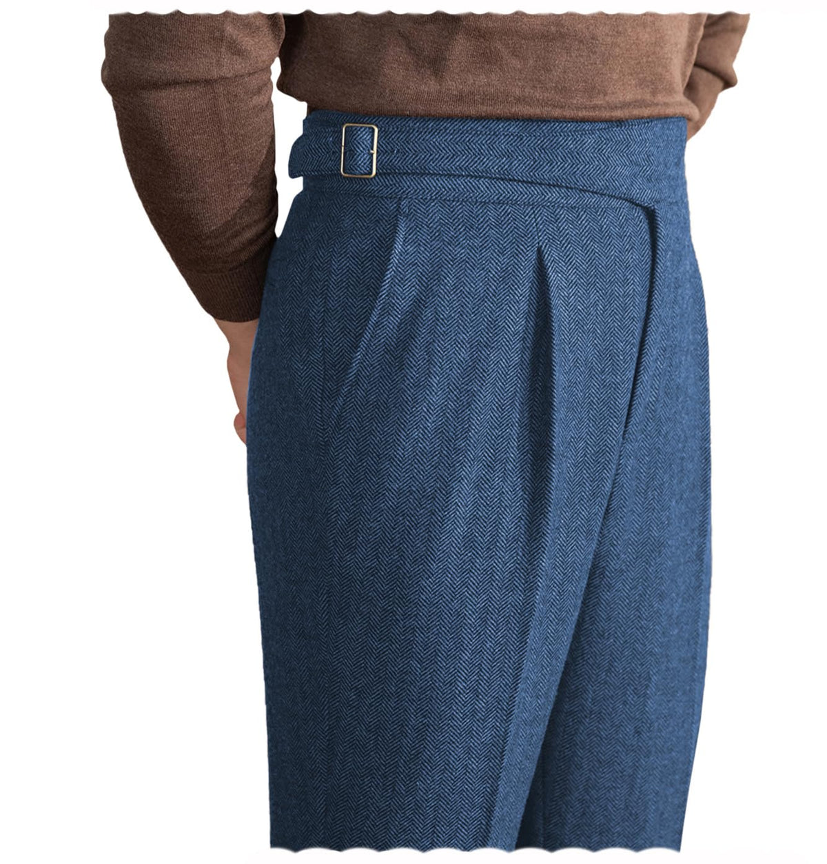 Men Trousers Vintage Tweed Blend Pants Herringbone Slim Fit Pleat-Front Pant