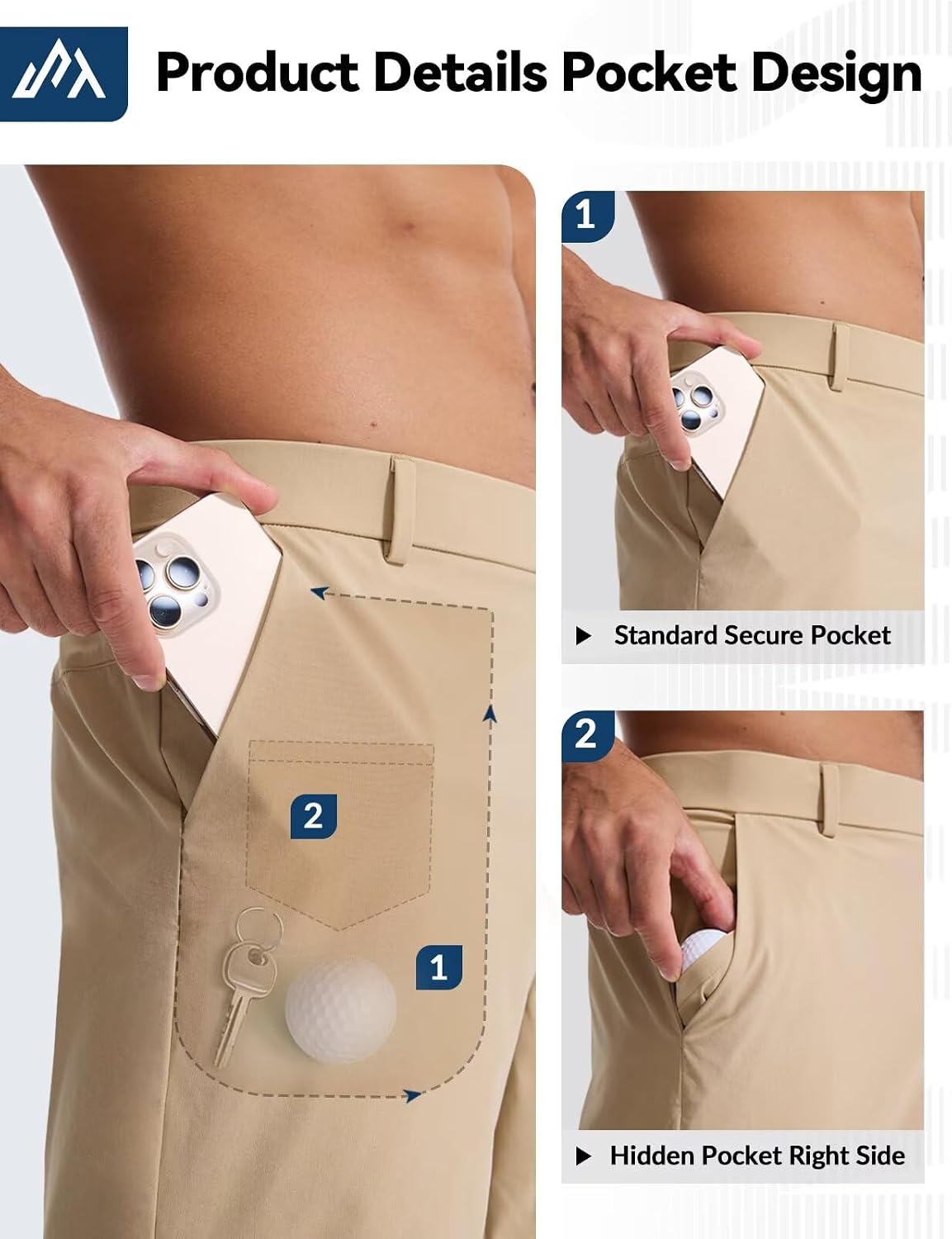 SNOWTEN Men's Classic Fit 7/9/11 Inch Golf Shorts Basic Lightweight Stretch Hiking Casual Short with 2 Pockets and 1 Hidden