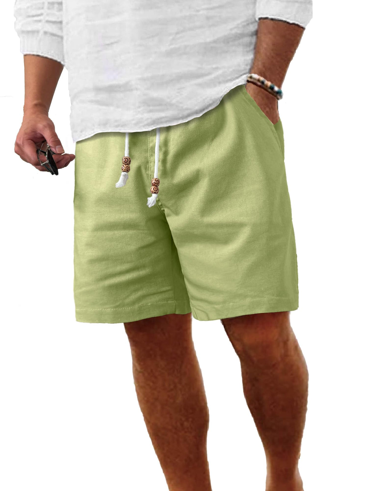 Comdecevis Men's Cotton Linen Casual Shorts