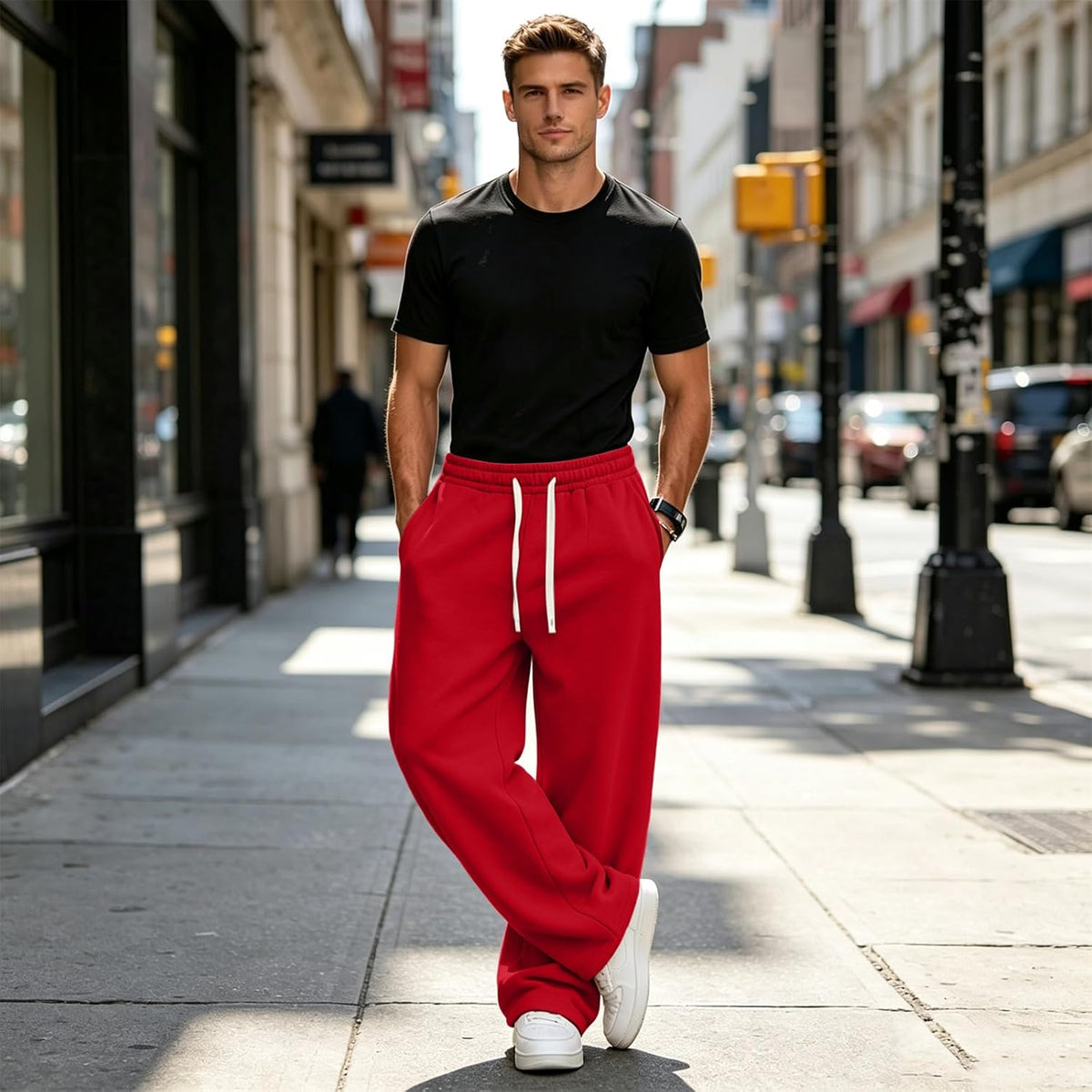 Men's Baggy Sweatpants Loose Fit Cool Active Elastic Waist Trousers