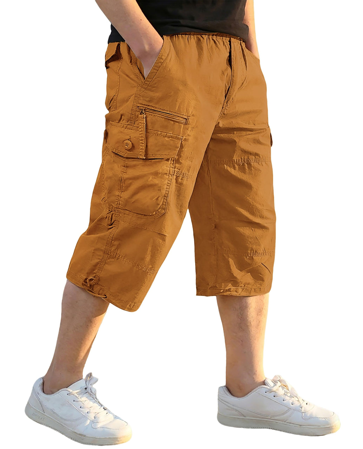 EKLENTSON Men's Cargo Shorts Knee Length Summer Shorts Cotton Capri Short