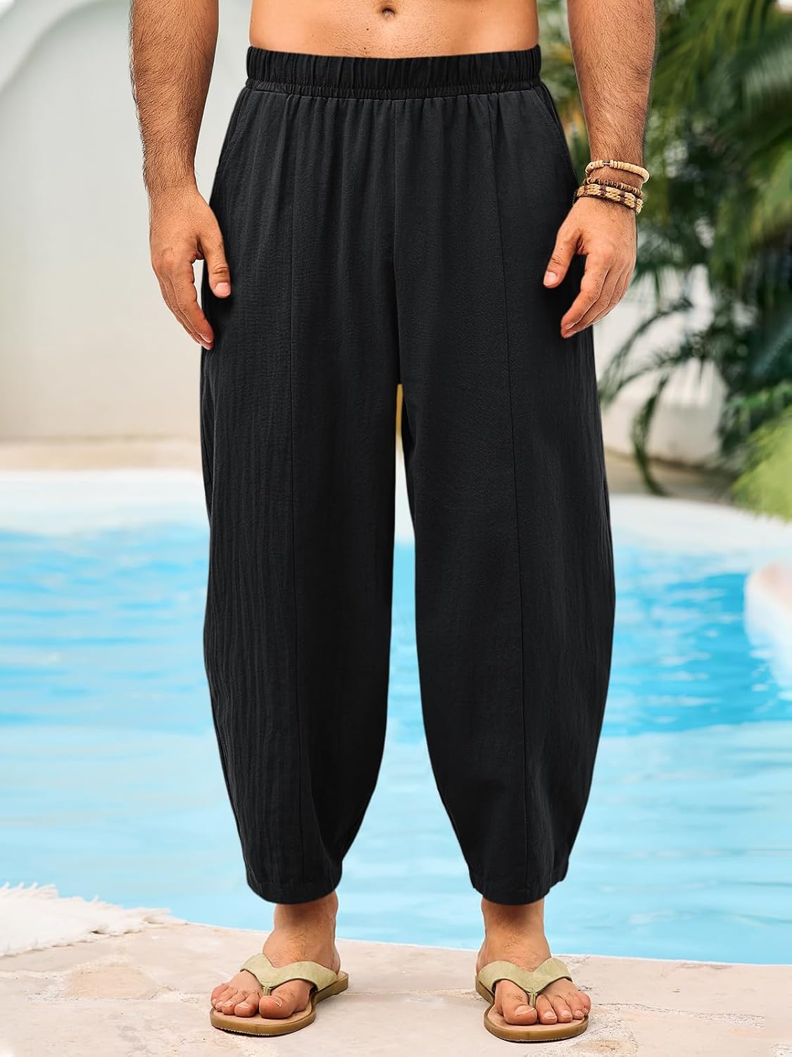 Runcati Mens Harem Pants Casual Elastic Waist Drawstring Baggy Trouser
