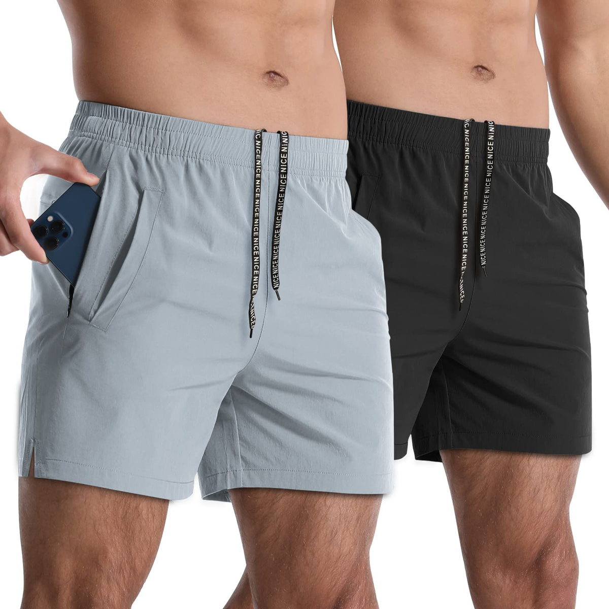 2 Pack Mens Athletic Shorts 5" Gym Workout Running Zipper Pockets