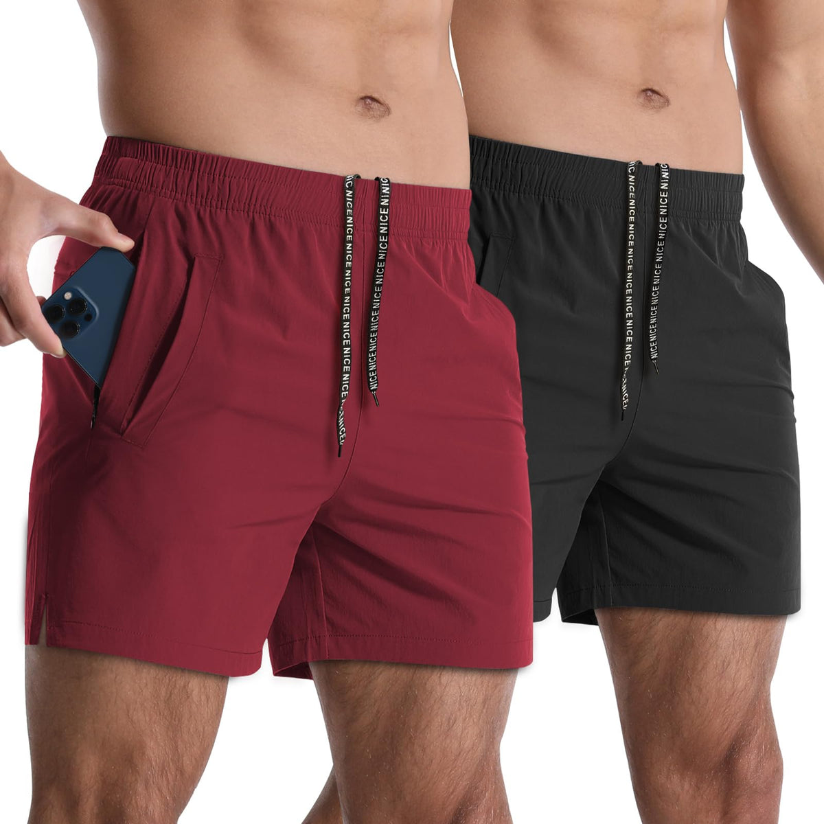 2 Pack Mens Athletic Shorts 5" Gym Workout Running Zipper Pockets