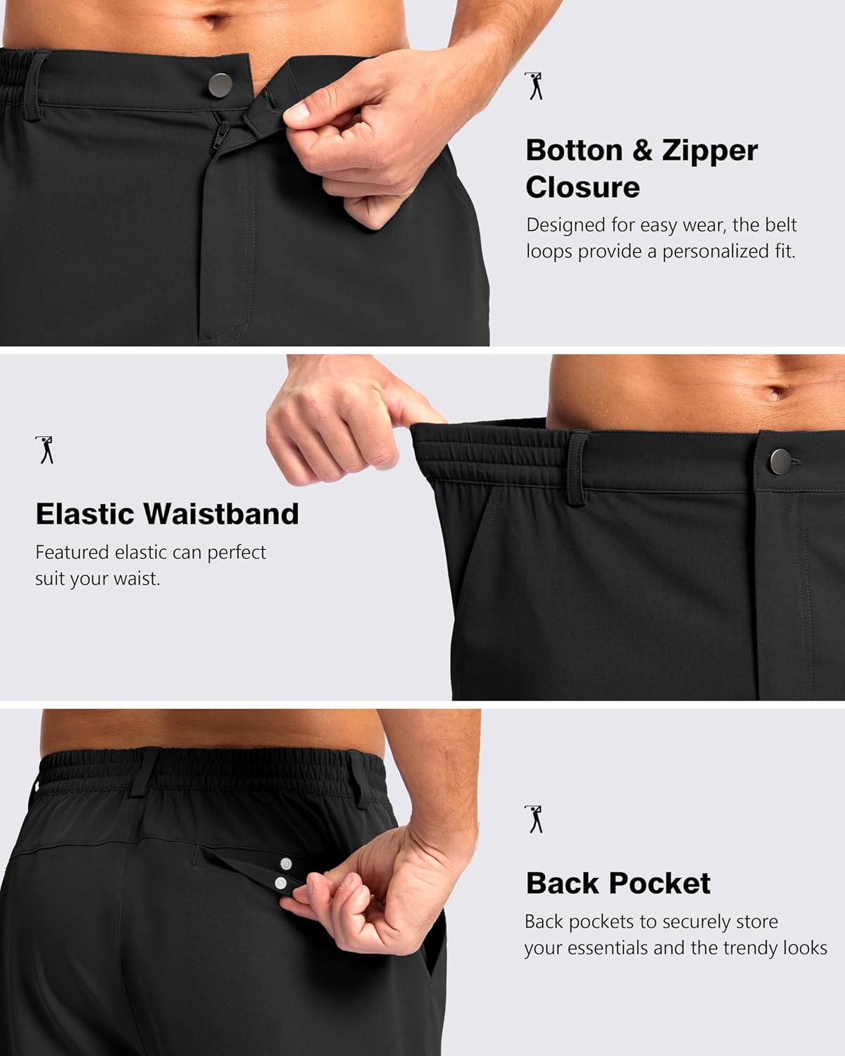 Pudolla Men's Casual Shorts 7"/9"/5" Lightweight Golf Shorts with 3 Pockets Stretch Quick Dry Comfy Work Shorts