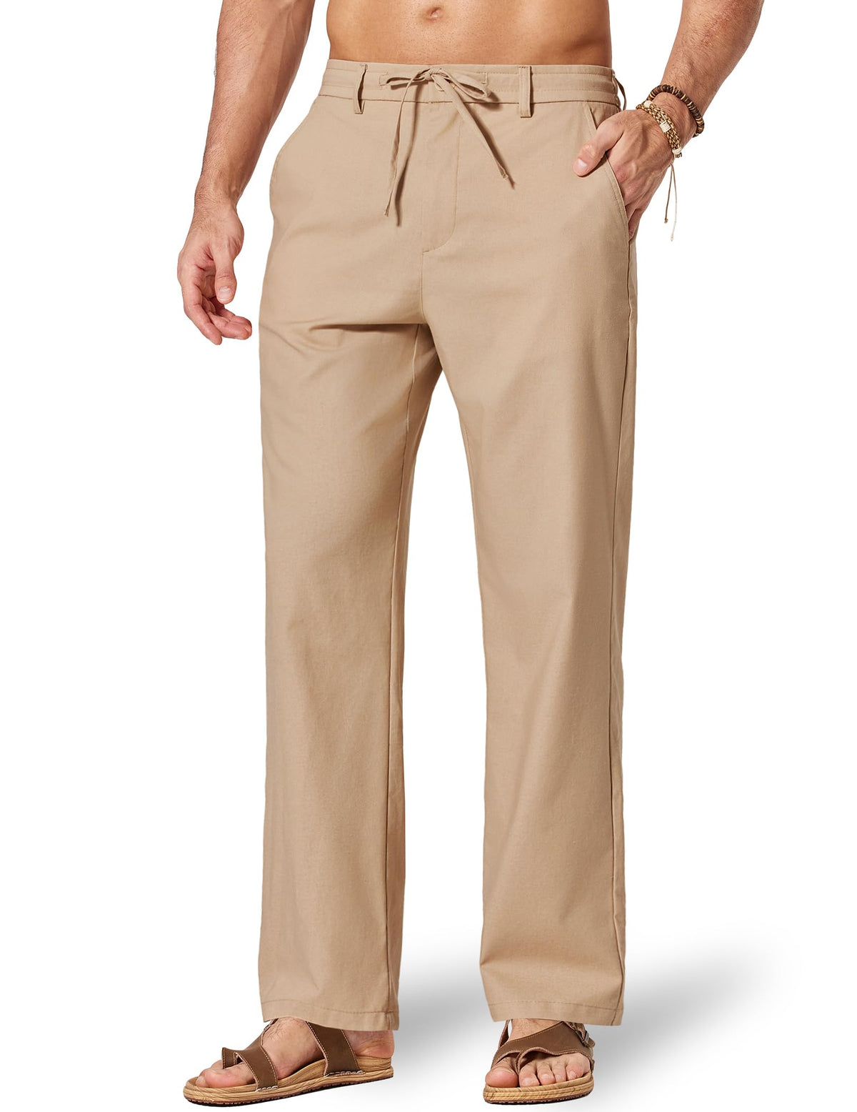 COOFANDY Men's Cotton Linen Pants [Relaxed Fit ] Casual Drawstring Dress Pants Beach Summer Lightweight Trousers
