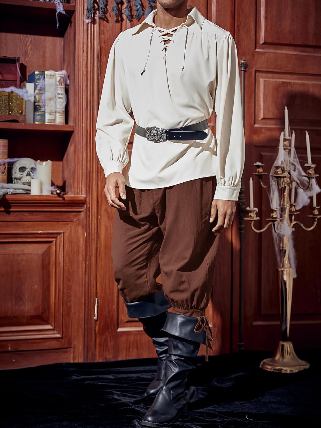 Runcati Mens Medieval Ankle Pants Renaissance Viking Linen Costume Trousers