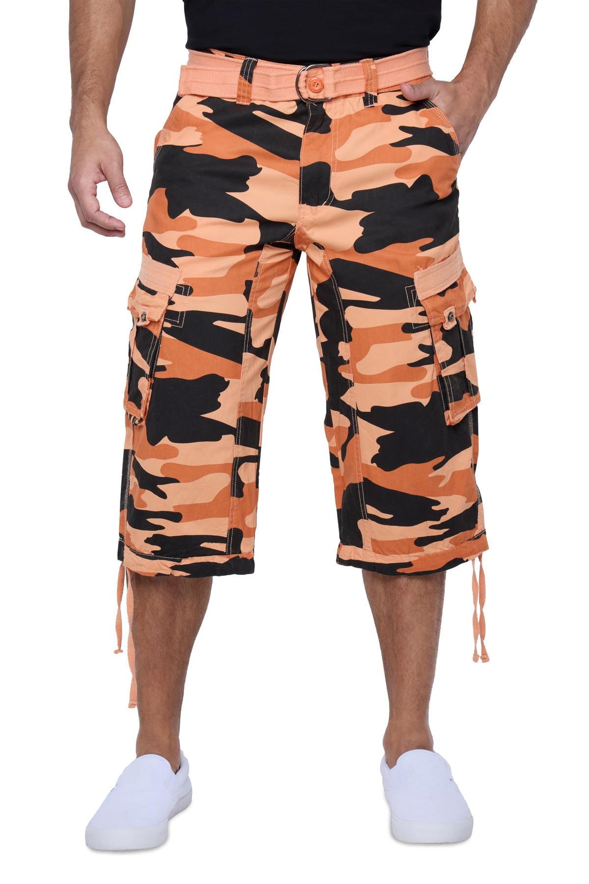X RAY Men's Belted Long Cargo Shorts for Men, Below Knee Length Mens Cargo Shorts, 3/4 Pants (Big and Tall Shorts for Men)