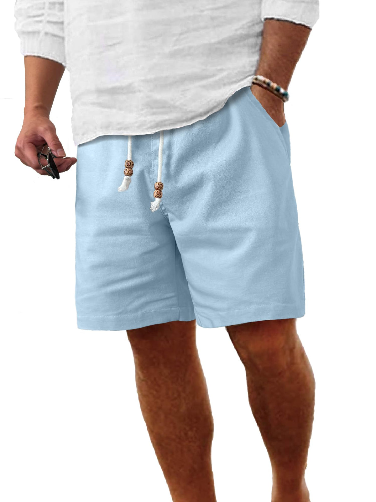 Comdecevis Men's Cotton Linen Casual Shorts