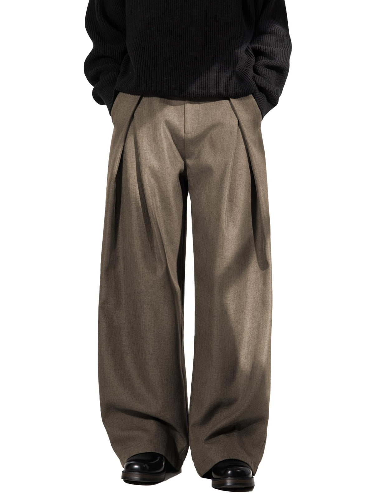 Mens Pleated Wide Leg Baggy Dress Pants Casual Elastic Waist Fall Long Trousers with Pockets