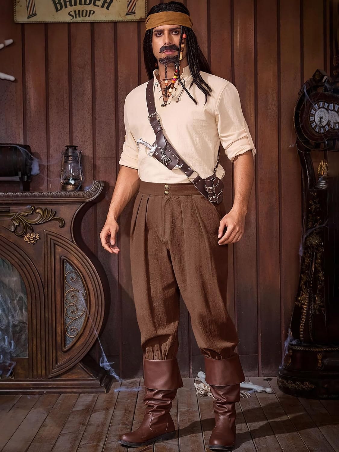 Runcati Mens Medieval Ankle Pants Renaissance Viking Pirate Pants Halloween