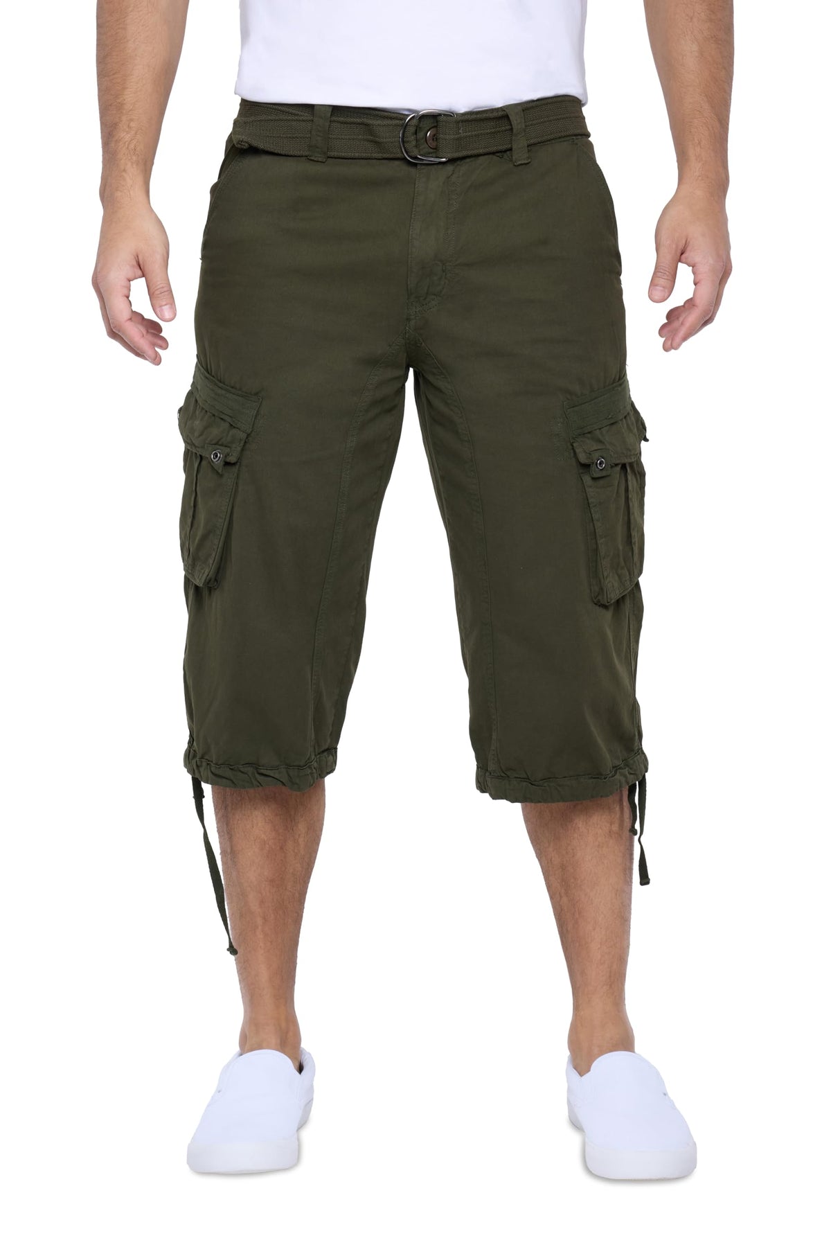 X RAY Men's Belted Long Cargo Shorts for Men, Below Knee Length Mens Cargo Shorts, 3/4 Pants (Big and Tall Shorts for Men)