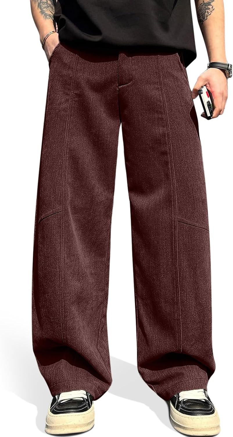 HeSaYep Men's Baggy Barrel Leg Pants Casual Lounge Office Streetwear Pants