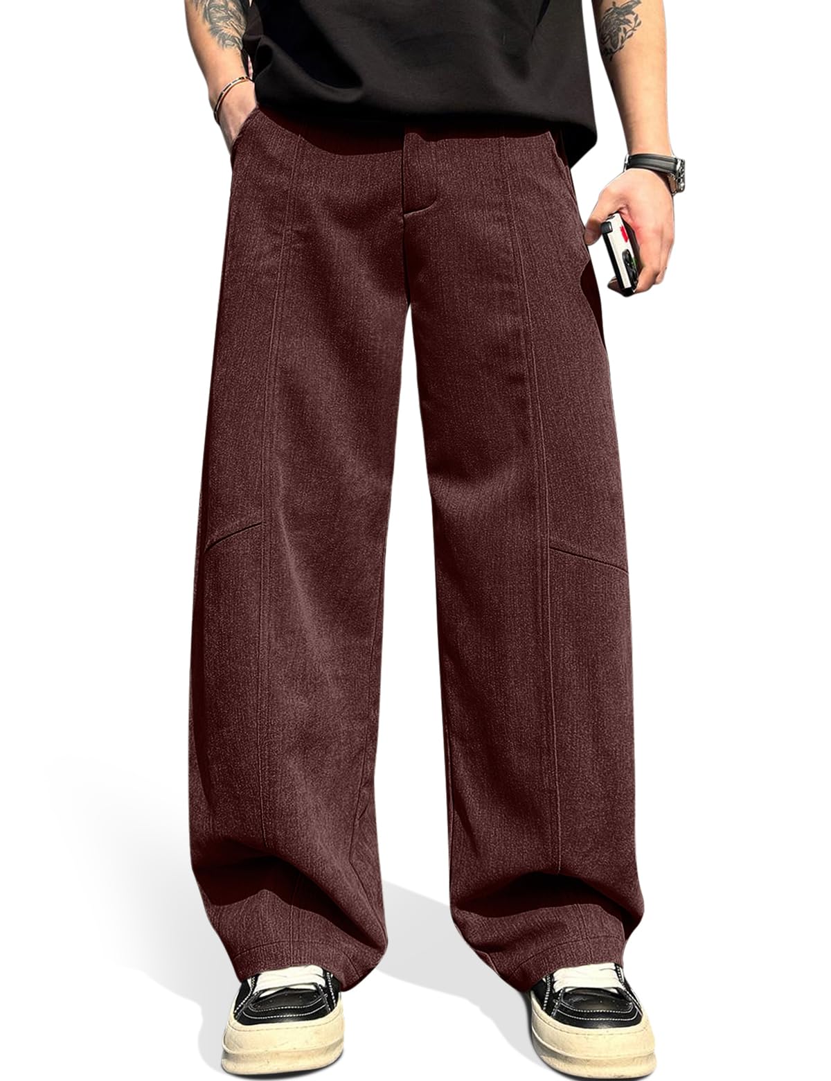 HeSaYep Men's Baggy Barrel Leg Pants Casual Lounge Office Streetwear Pants