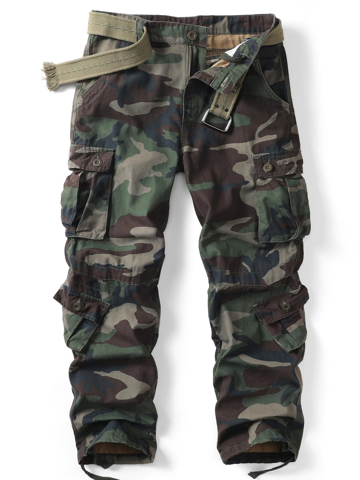 Men's Camo Cargo Work Pants Cotton Tactical Ripstop Casual Combat Pants with 8 Pockets