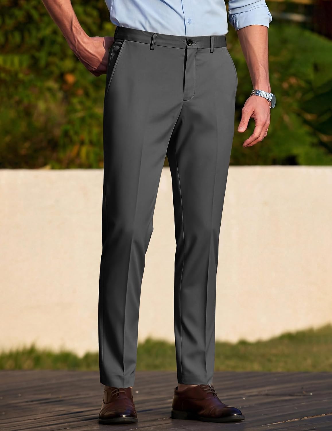 COOFANDY Men Dress Pants Slim Fit Suit Pants Expandable Waist Casual Slacks