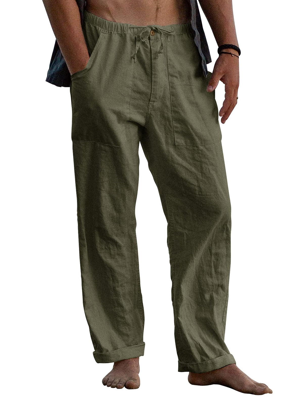 Gafeng Mens Linen Pants Yoga Casual Beach Summer Harem Baggy Trousers