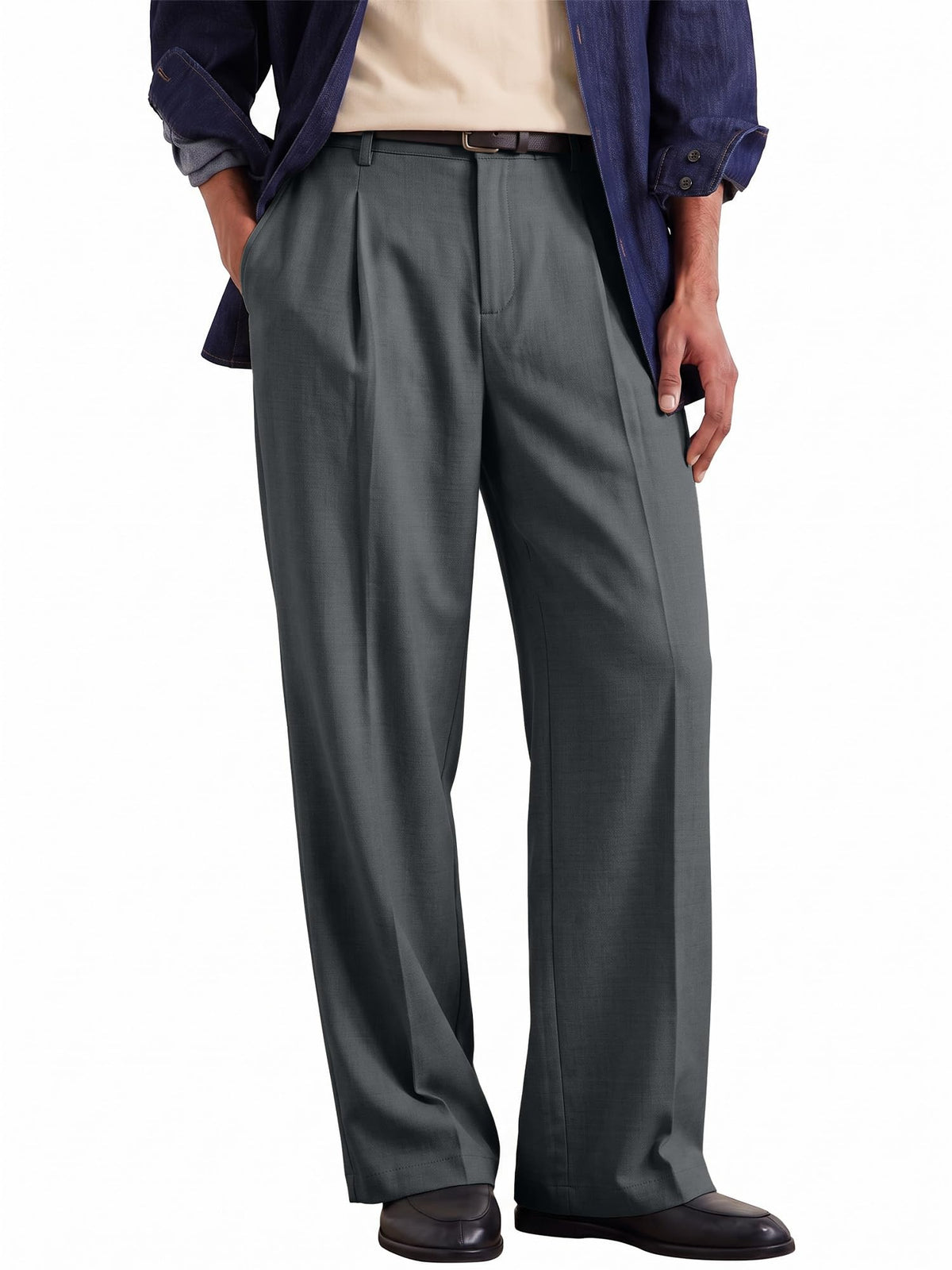 Comdecevis Men's Wide Leg Pleated Loose Fit Casual Dress Pants
