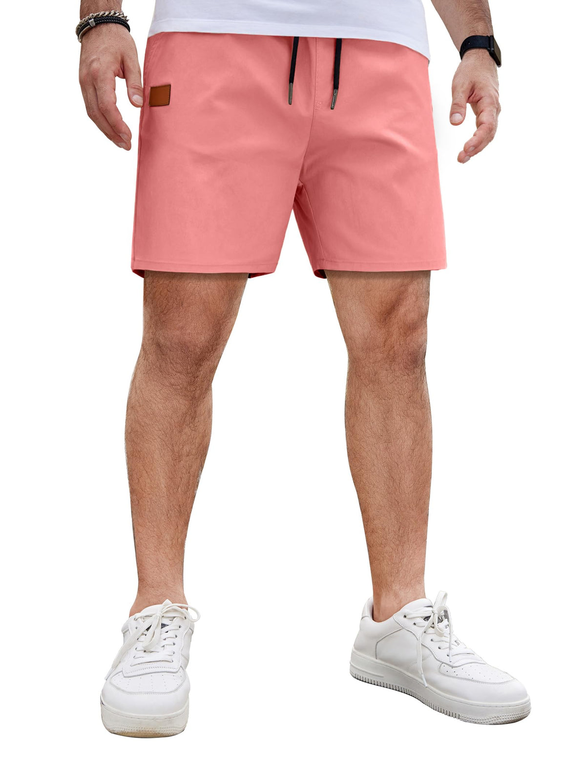 COOFANDY Men's Casual Cotton Shorts Summer Beach 5 Inch Shorts Lightweight Drawstring Elastic Waist Chino Golf Shorts