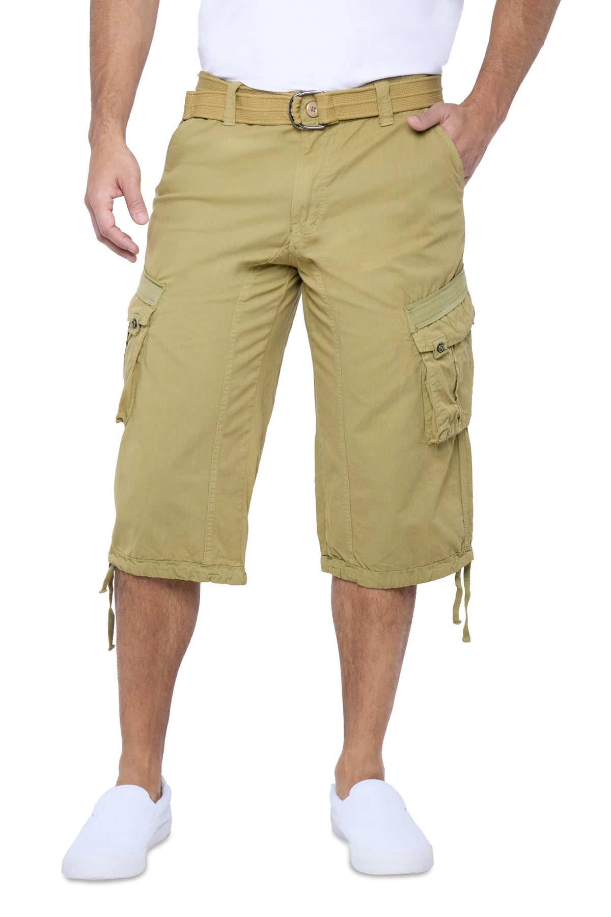 X RAY Men's Belted Long Cargo Shorts for Men, Below Knee Length Mens Cargo Shorts, 3/4 Pants (Big and Tall Shorts for Men)