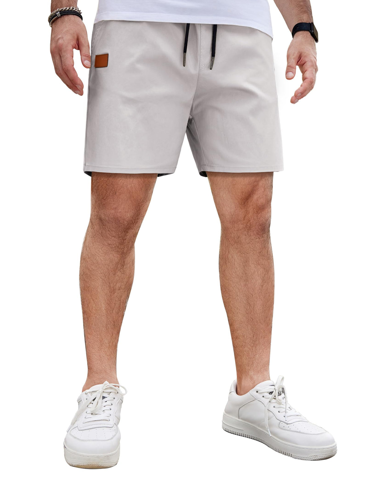 COOFANDY Men's Casual Cotton Shorts Summer Beach 5 Inch Shorts Lightweight Drawstring Elastic Waist Chino Golf Shorts