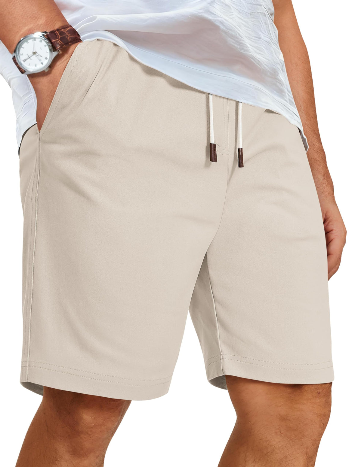 COOFANDY Mens Casual Shorts Cotton Elastic Waist Drawstring Beach Shorts