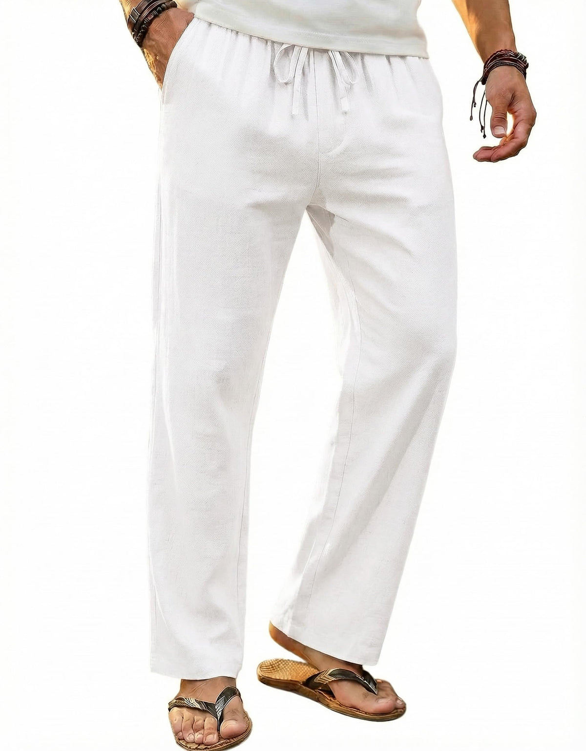 COOFANDY Men's Linen Pants Casual Loose Fit Beach Summer Yoga Pant Lightweight Drawstring Linen Trousers