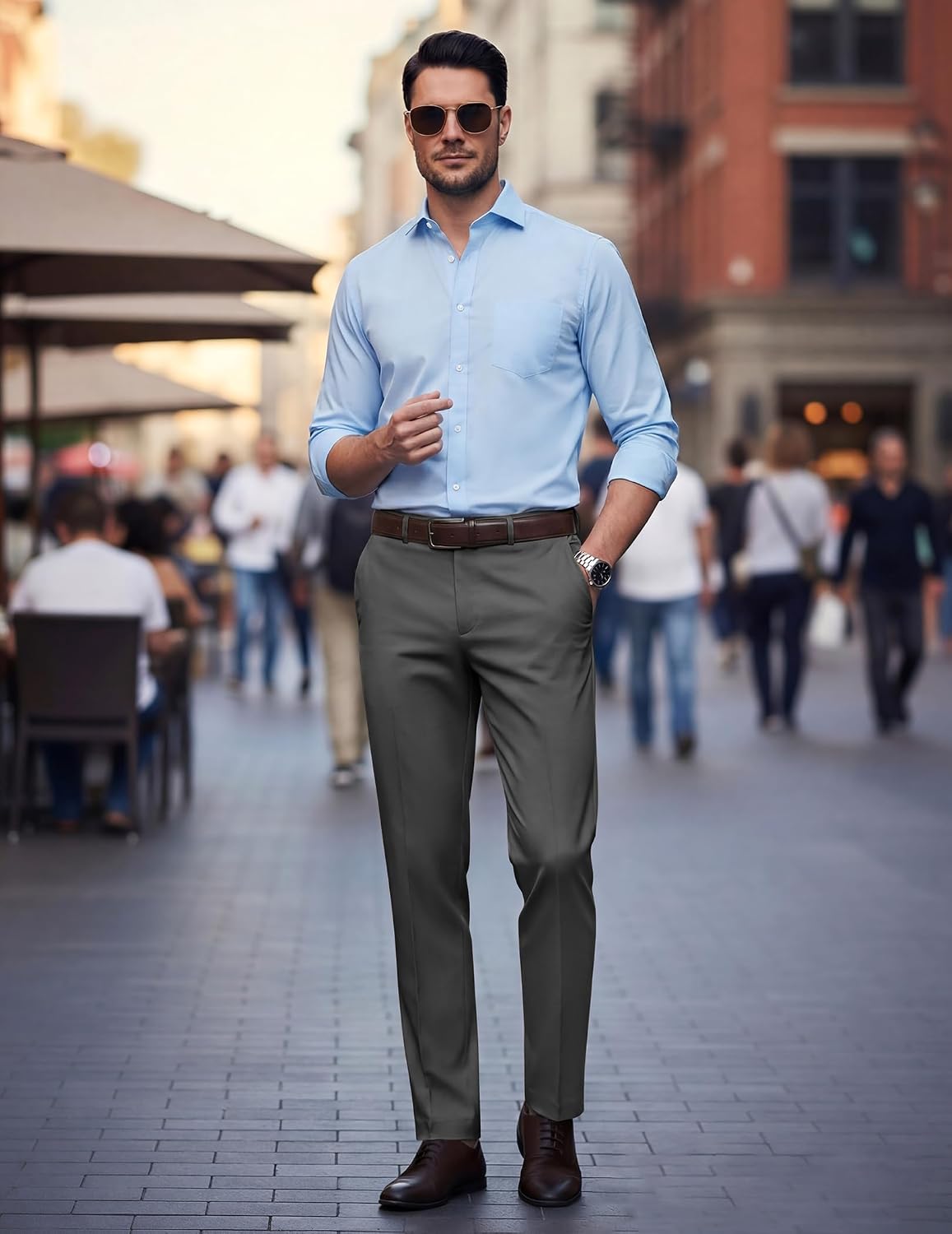 COOFANDY Men Dress Pants Slim Fit Suit Pants Expandable Waist Casual Slacks