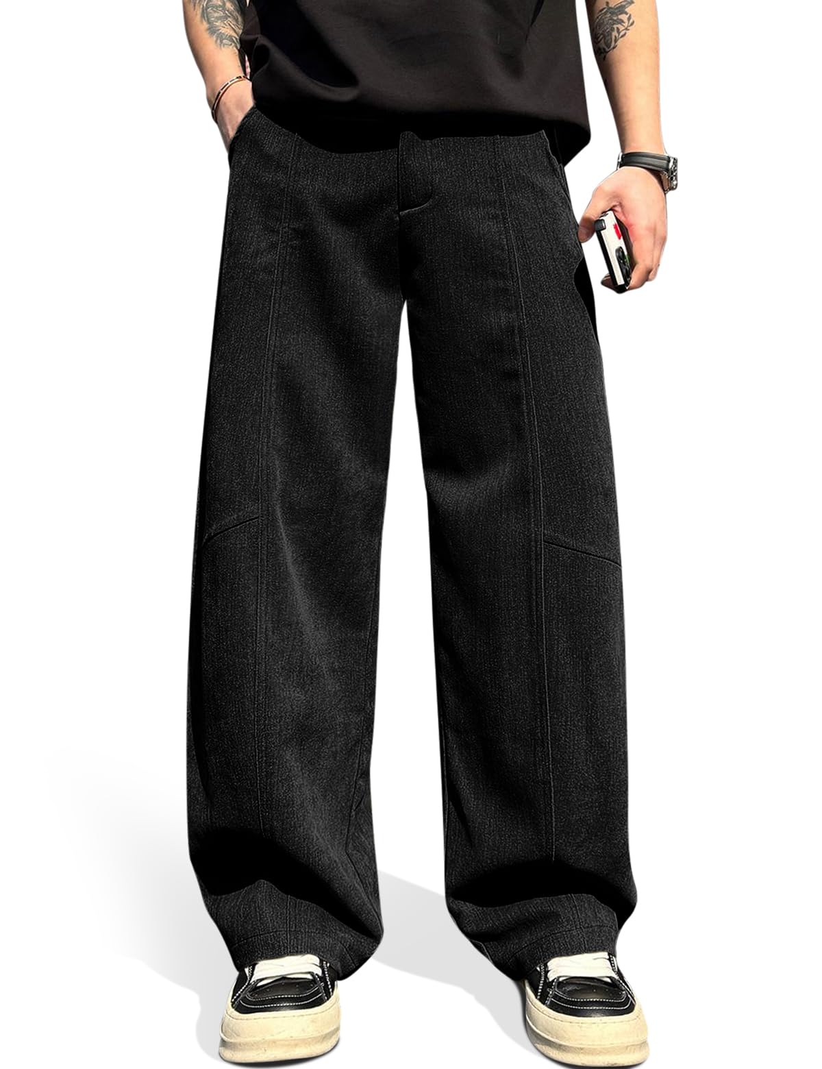 HeSaYep Men's Baggy Barrel Leg Pants Casual Lounge Office Streetwear Pants