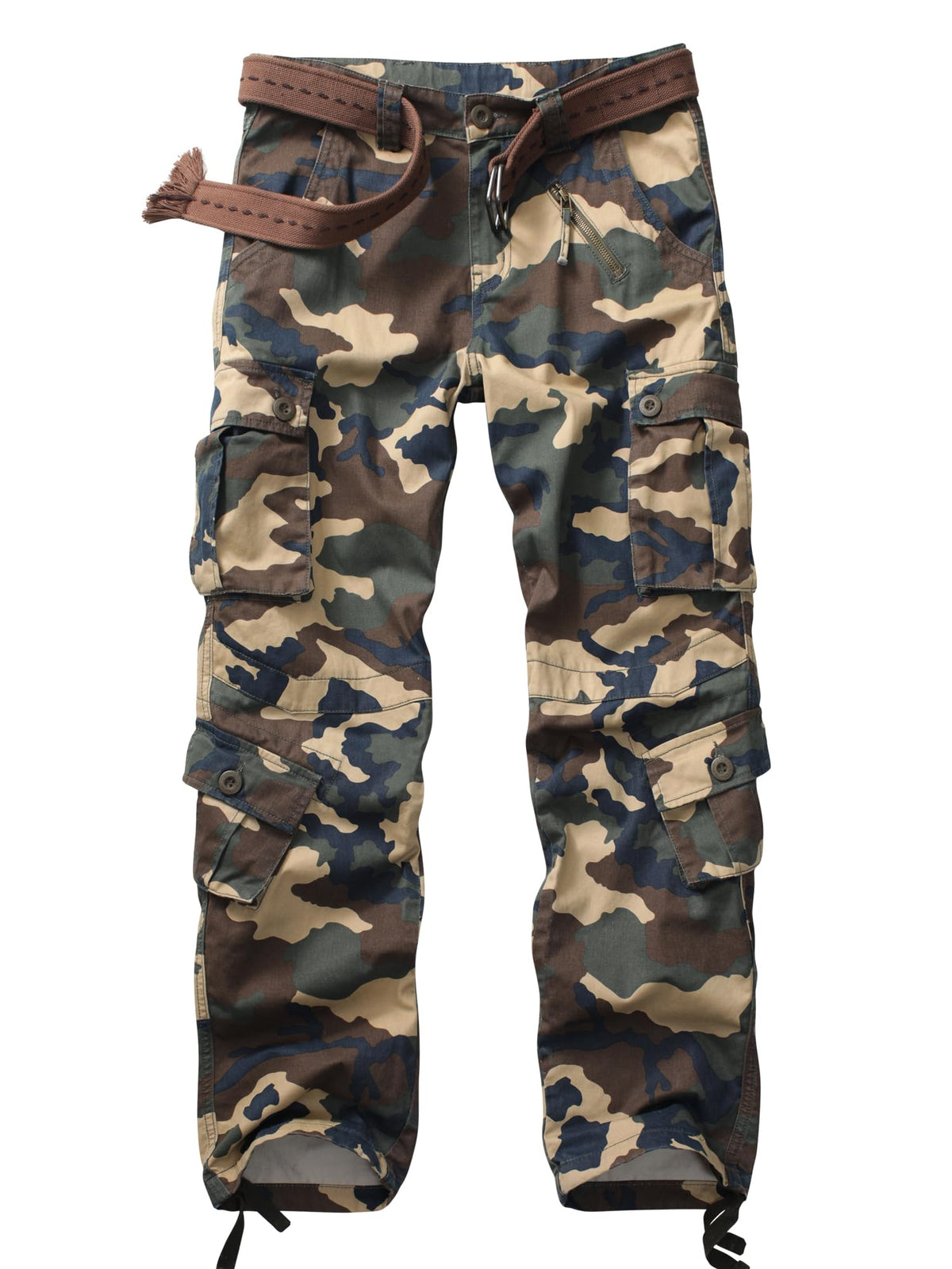 Men's Camo Cargo Work Pants Cotton Tactical Ripstop Casual Combat Pants with 8 Pockets
