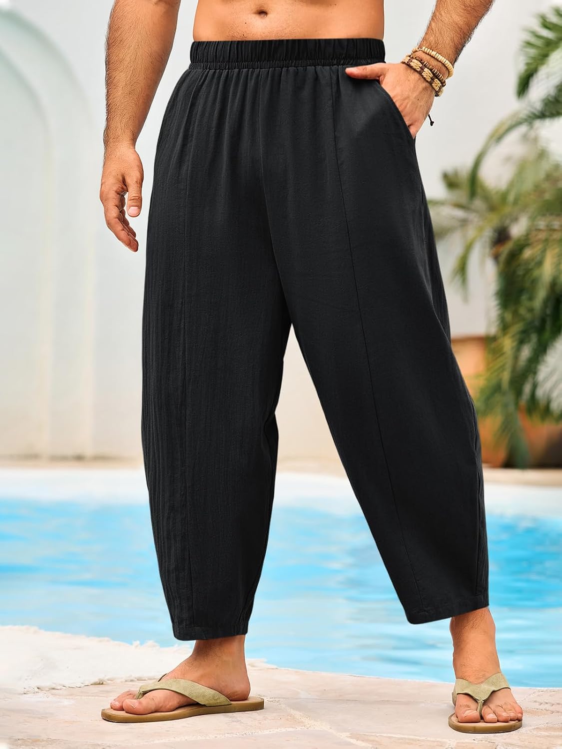 Runcati Mens Harem Pants Casual Elastic Waist Drawstring Baggy Trouser