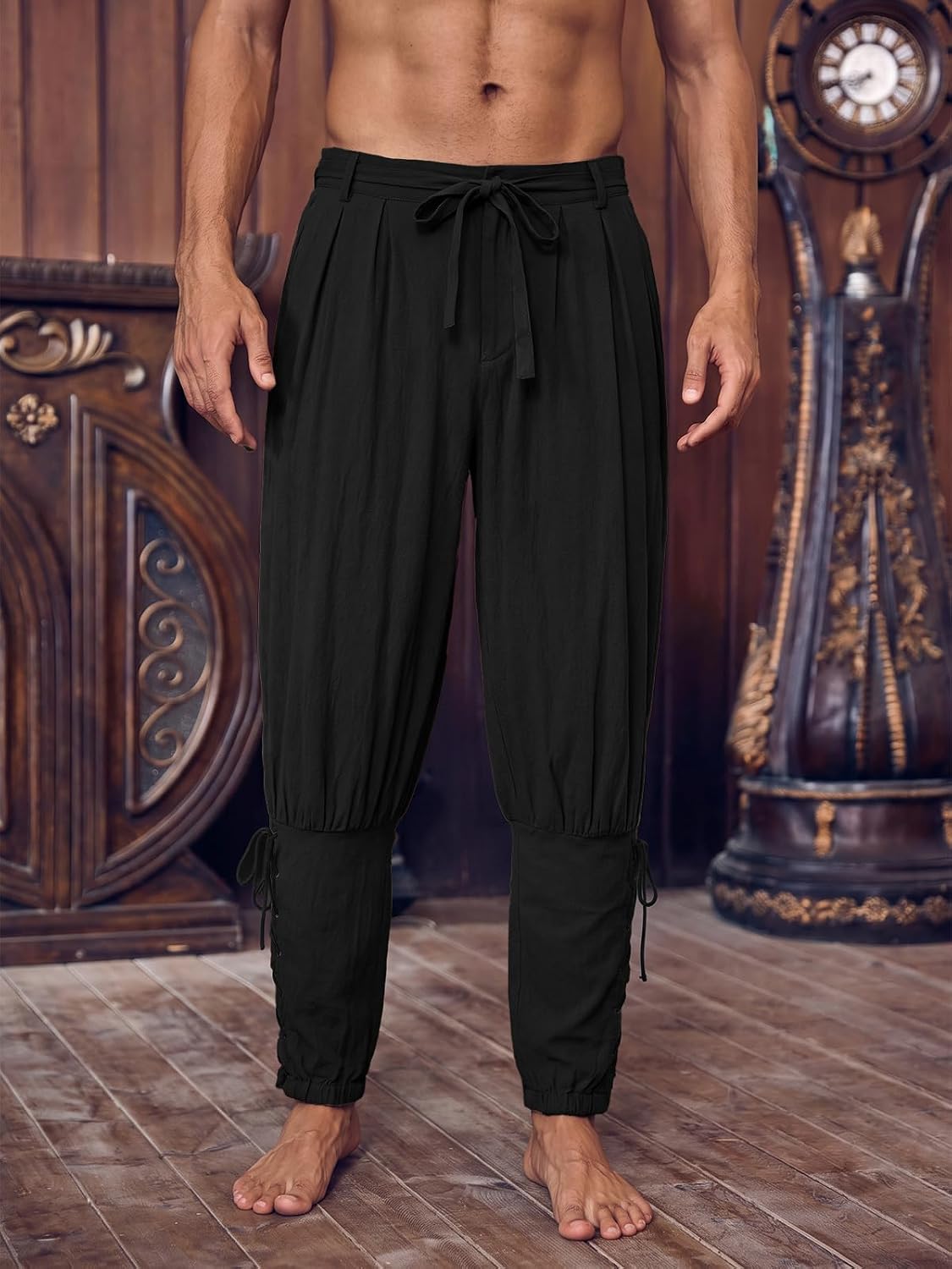 Runcati Mens Medieval Pirate Pants Ankle Banded Renaissance Viking Trousers