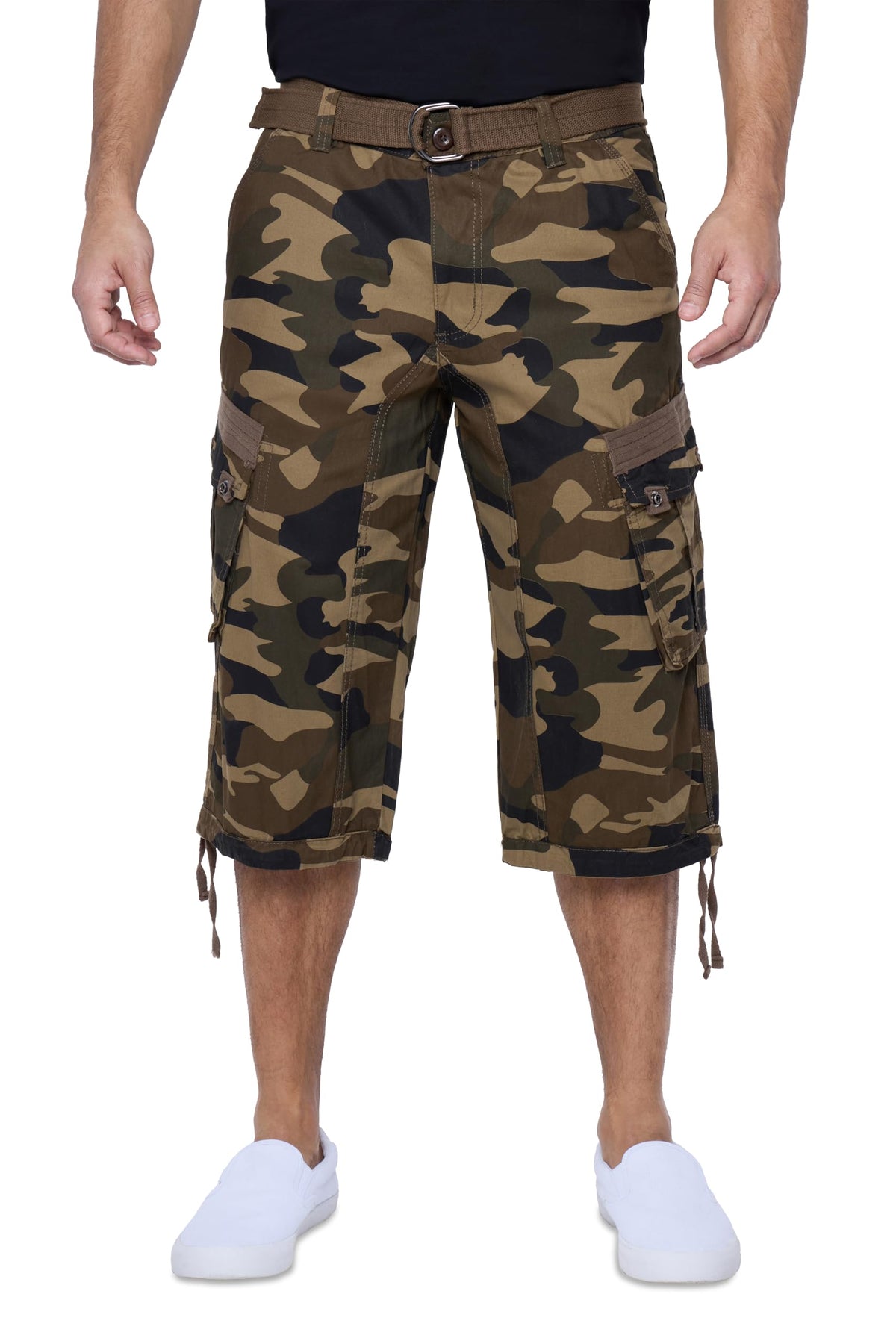 X RAY Men's Belted Long Cargo Shorts for Men, Below Knee Length Mens Cargo Shorts, 3/4 Pants (Big and Tall Shorts for Men)