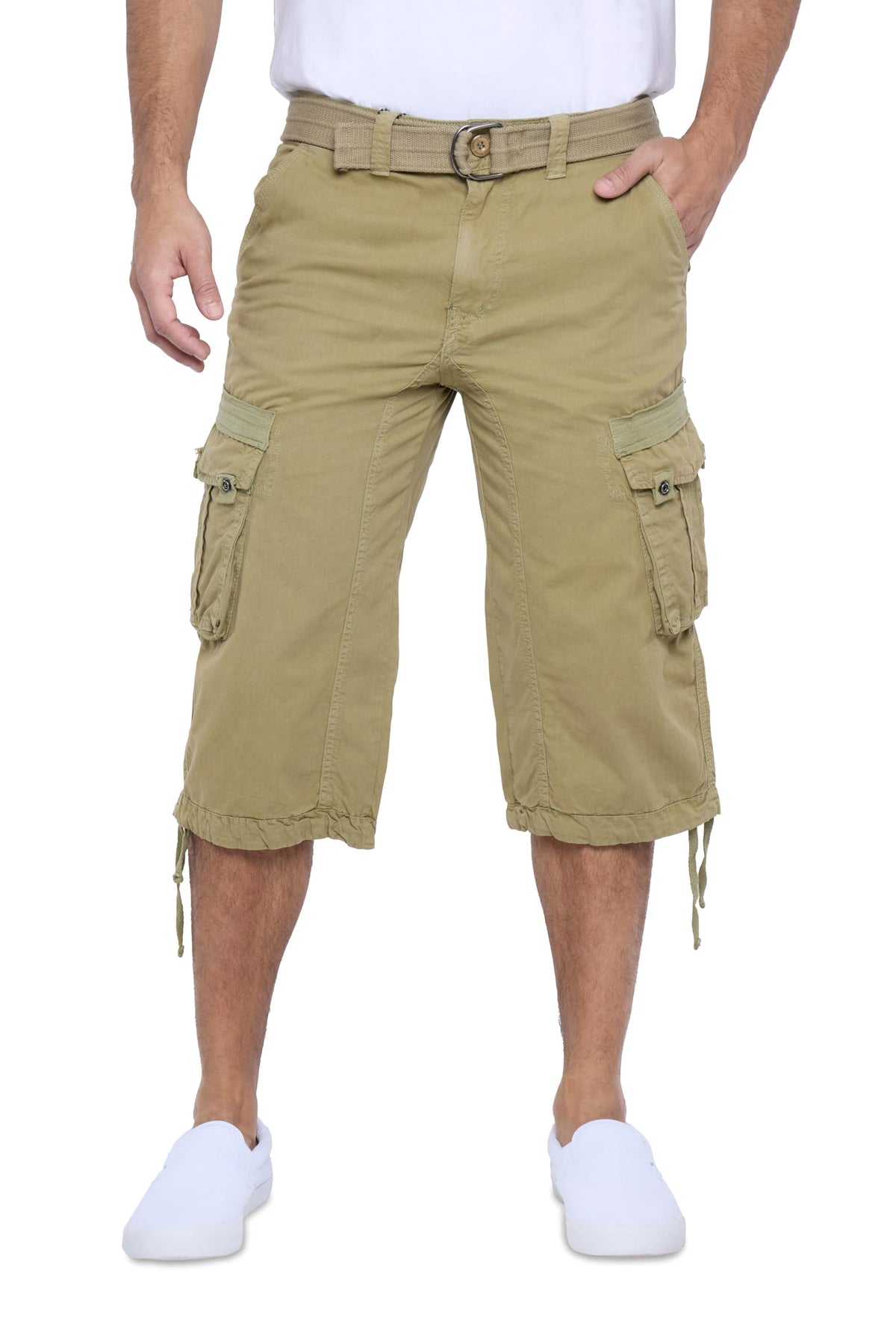 X RAY Men's Belted Long Cargo Shorts for Men, Below Knee Length Mens Cargo Shorts, 3/4 Pants (Big and Tall Shorts for Men)
