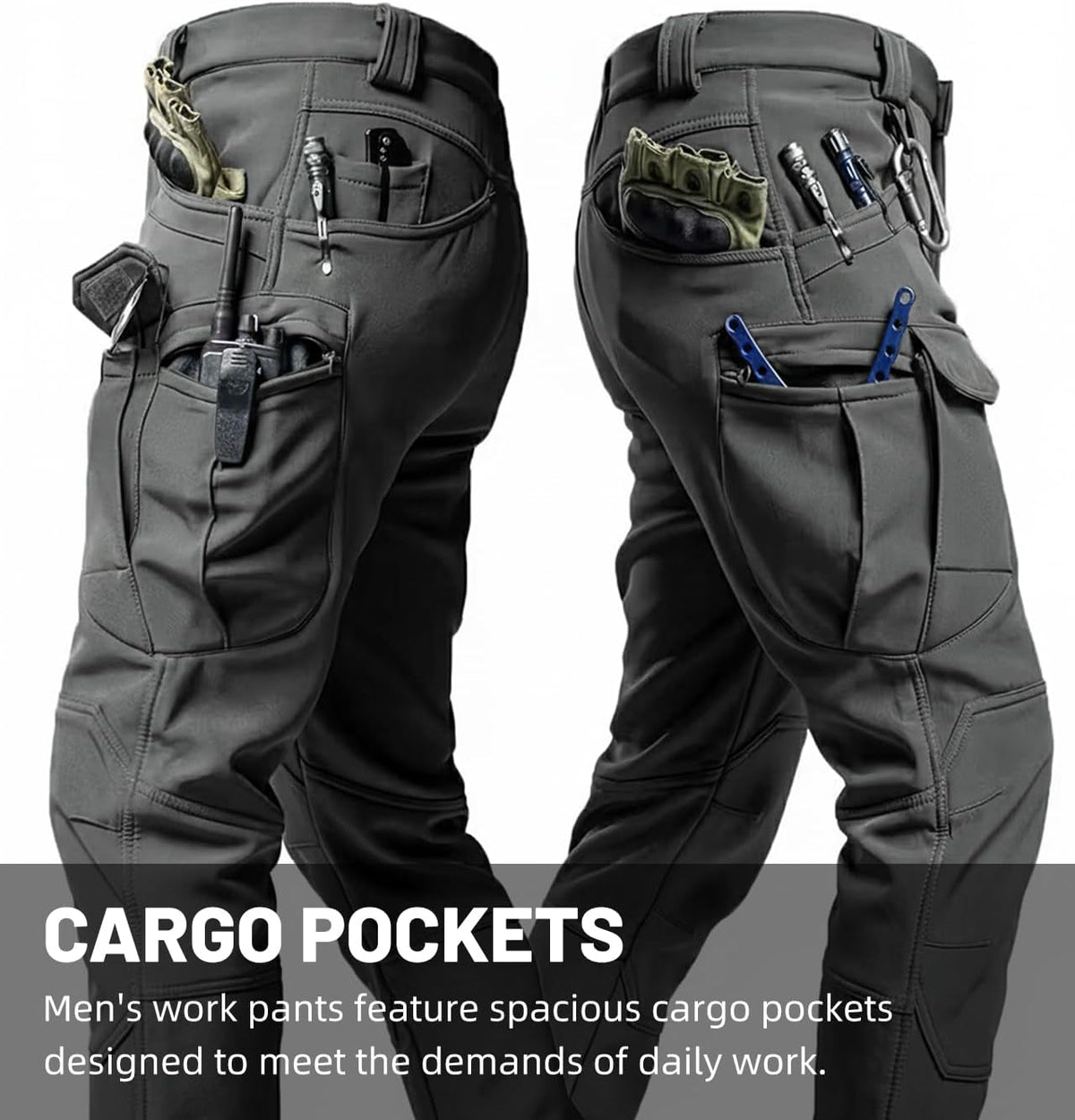Men's Lightweight Tactical Pants, Water Resistant Hiking Cargo Pants with Multiple Pockets for Outdoor (No Belt)