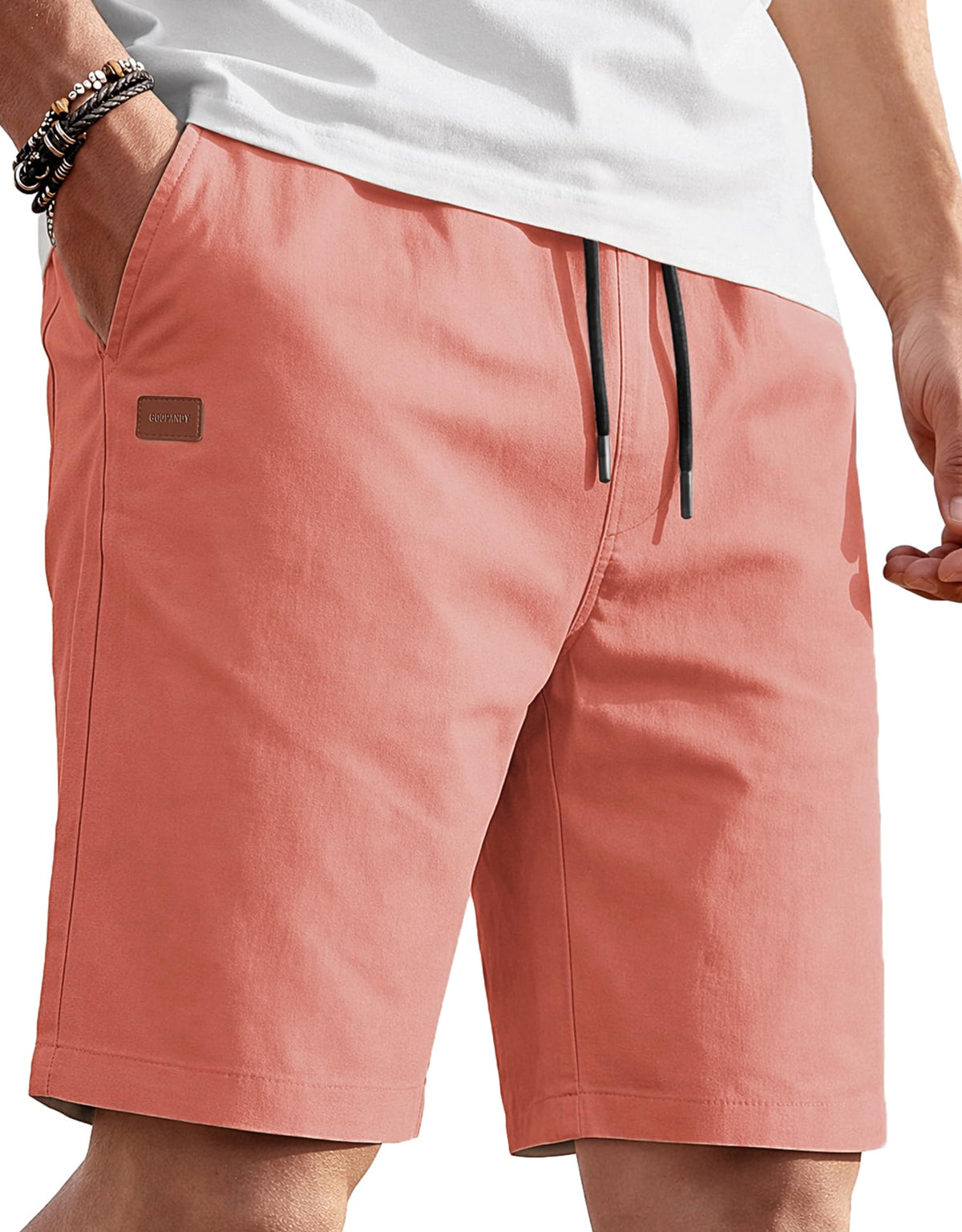 COOFANDY Mens Casual Cotton 9'' Shorts Drawstring Summer Beach Chino Shorts