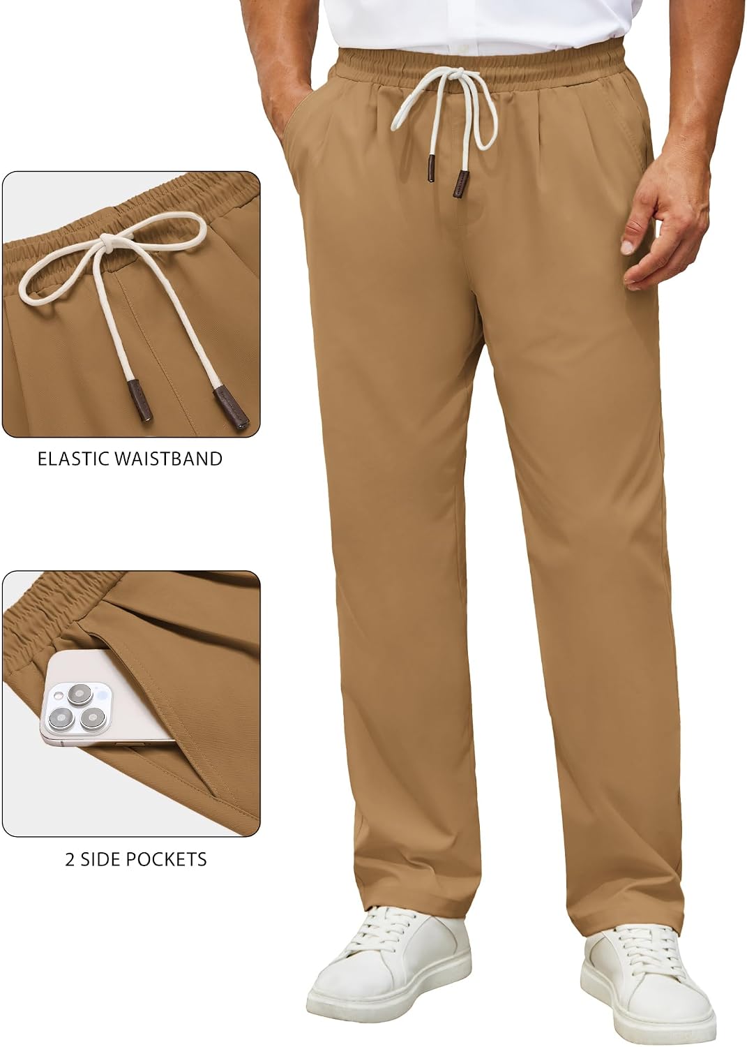COOFANDY Men's Casual Chino Pants Drawstring Elastic Waist Relaxed Fit Pant