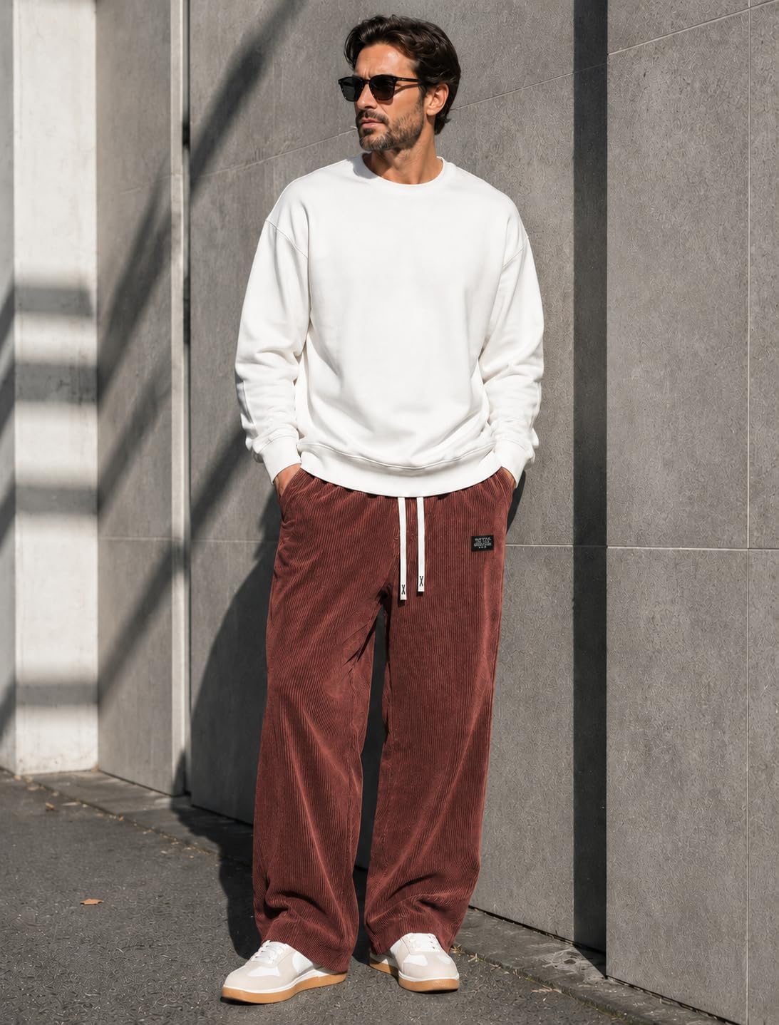 COOFANDY Mens Casual Corduroy Pants Baggy Sweatpants Loose Fit Wide Leg