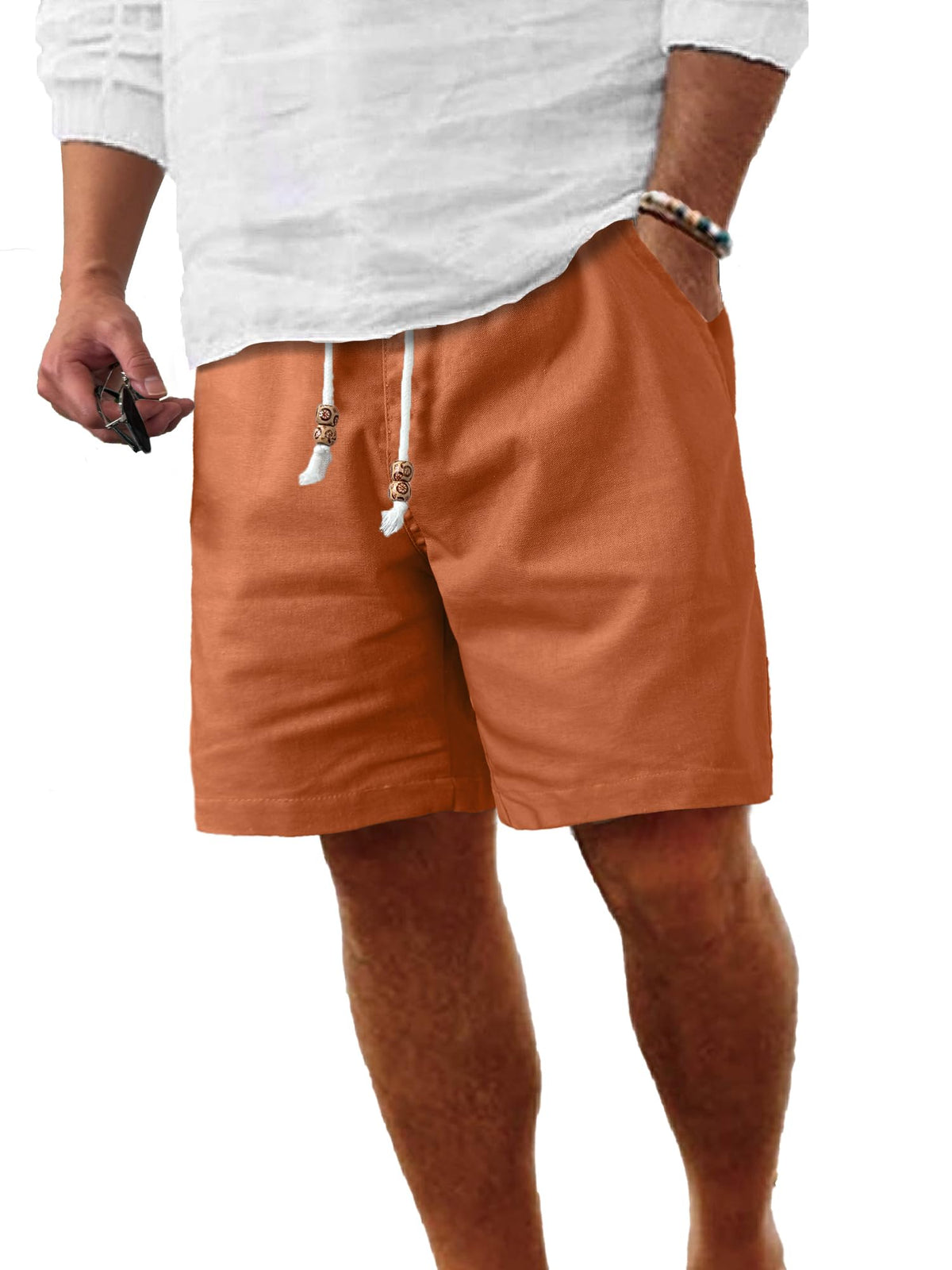Comdecevis Men's Cotton Linen Casual Shorts