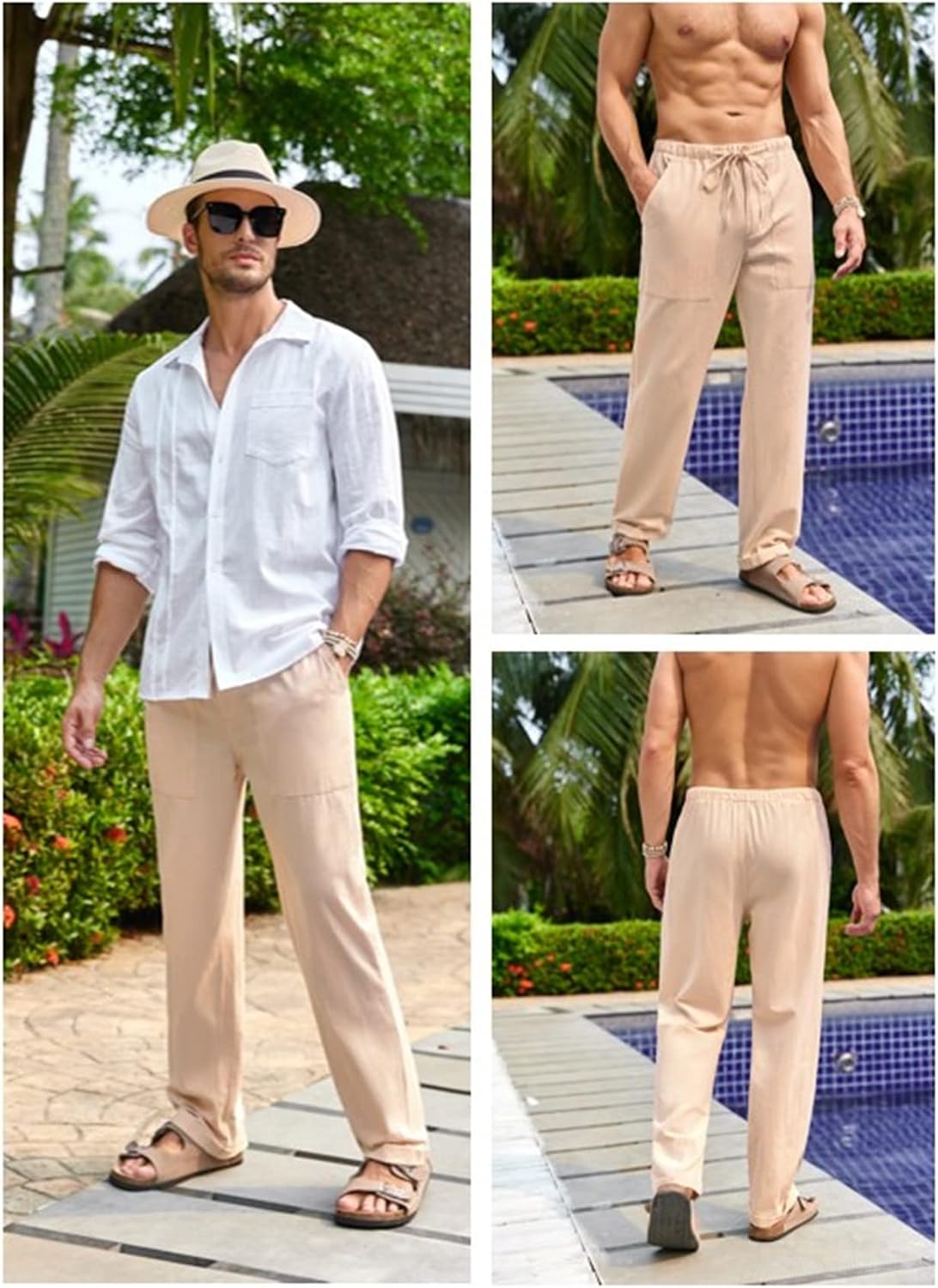 Gafeng Mens Linen Pants Yoga Casual Beach Summer Harem Baggy Trousers