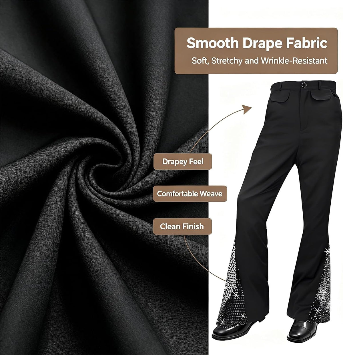 Mens Bell Bottom Pants 70s Disco Outfits for Men Flared Pants