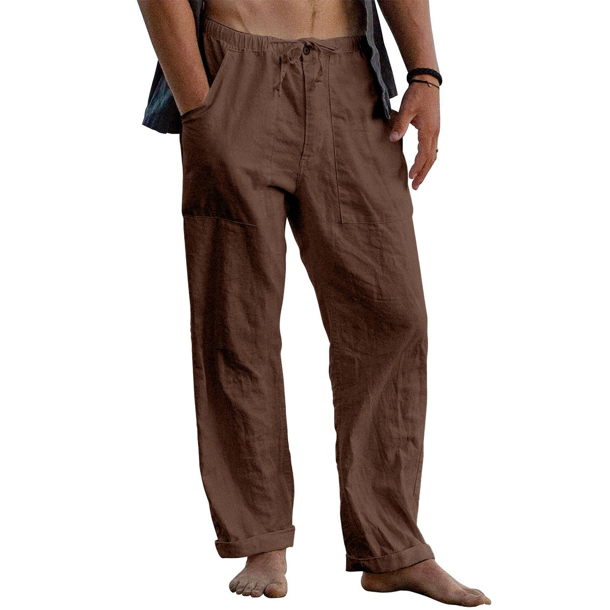 Puimentiua Mens Cotton Linen Pants Casual Loose Fit Summer Beach Pants