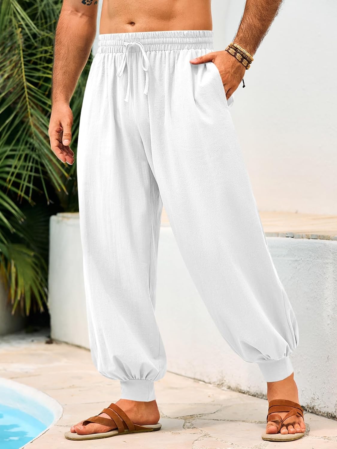 Runcati Mens Harem Pants Casual Baggy Trousers Cotton Boho Pants