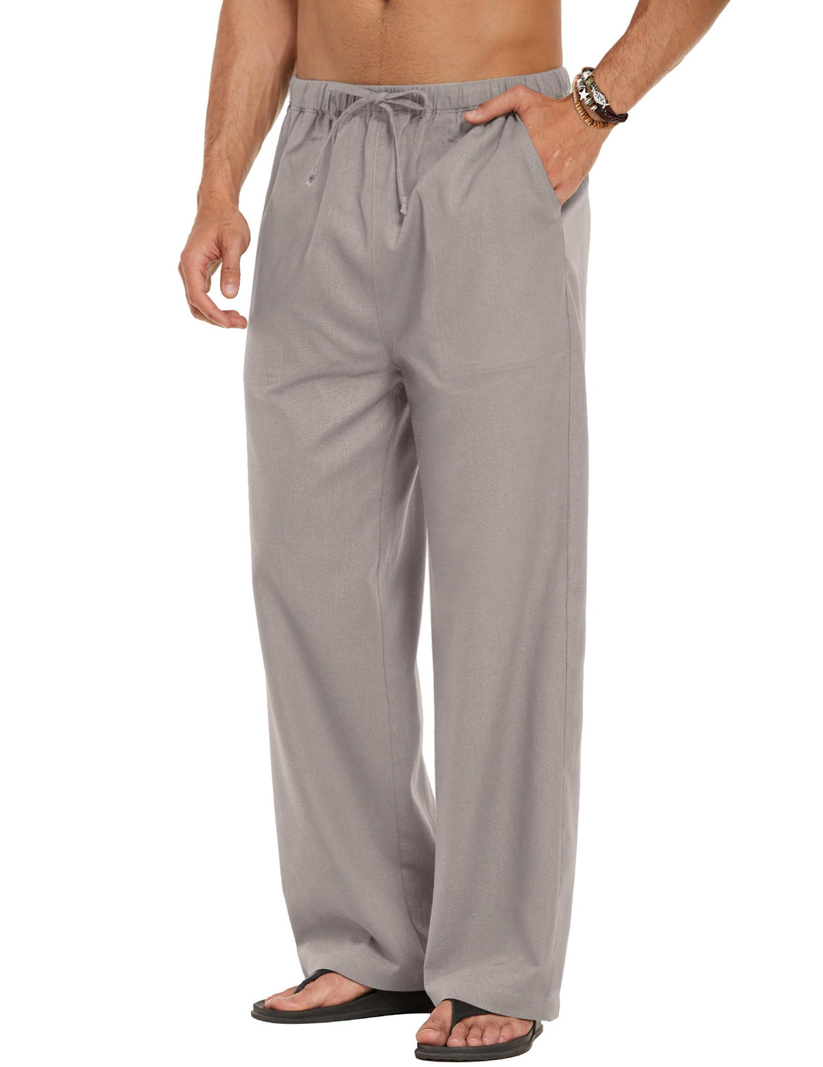 COOFANDY Men Linen Pants Casual Elastic Waist Drawstring Pants Summer Beach