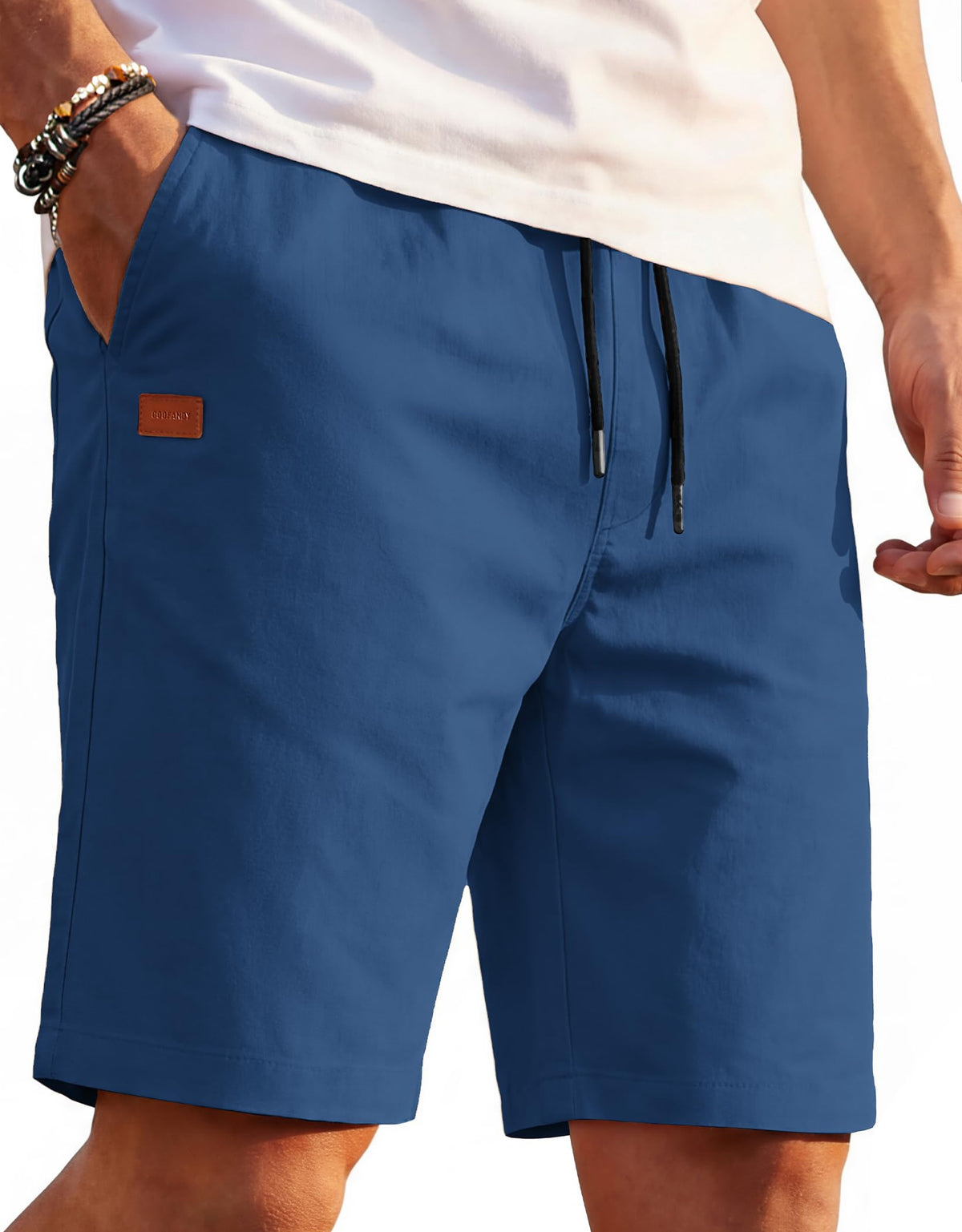 COOFANDY Mens Casual Cotton 9'' Shorts Drawstring Summer Beach Chino Shorts