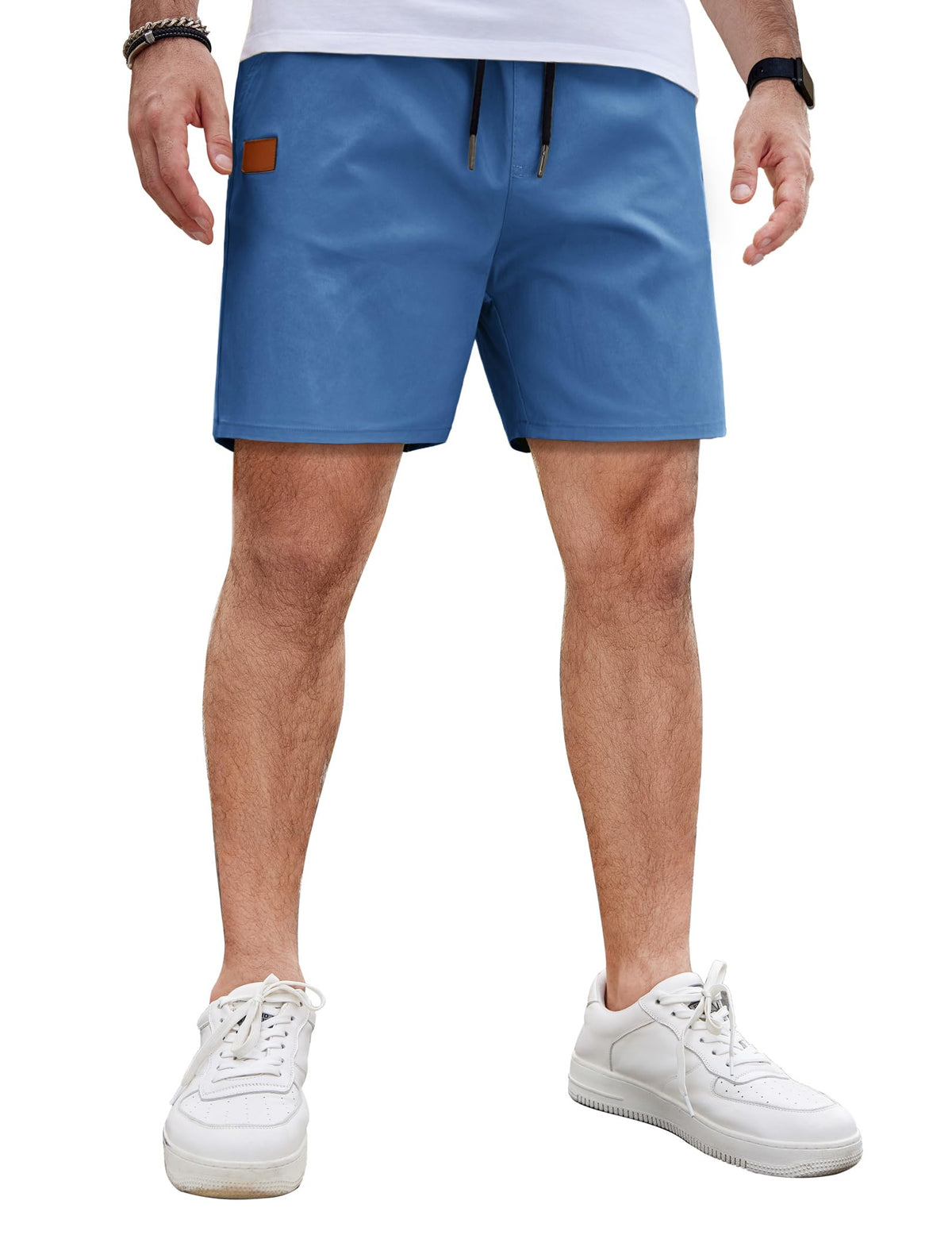 COOFANDY Men's Casual Cotton Shorts Summer Beach 5 Inch Shorts Lightweight Drawstring Elastic Waist Chino Golf Shorts